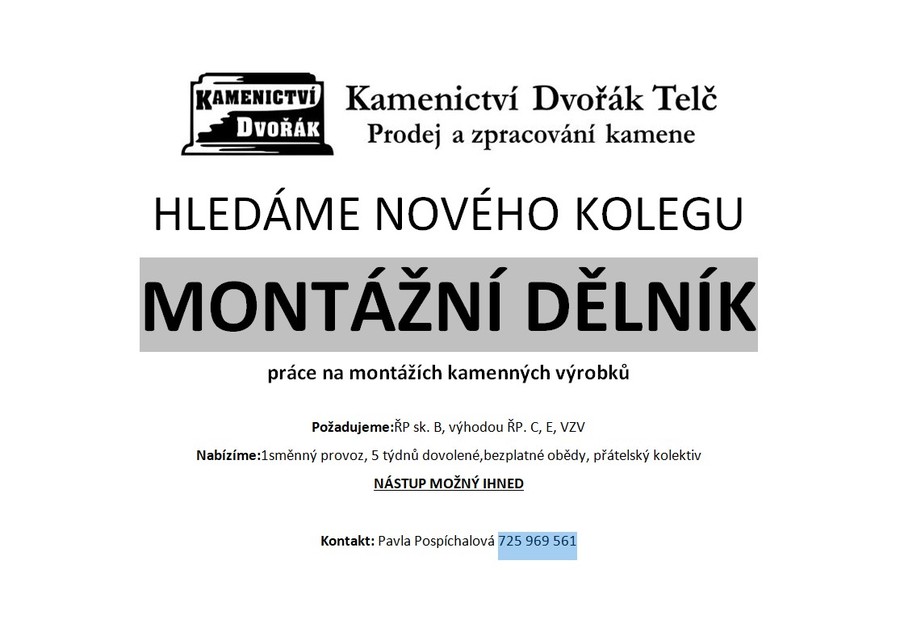 Kameník, Kamenictví Dvořák Telč